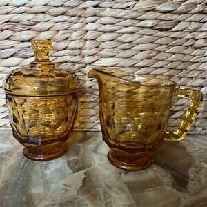 Amber viking glass cream & sugar bowl